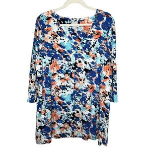 Chico's Refined Jersey Center - Seam Tunic Size 2 - Large floral Print Cotton